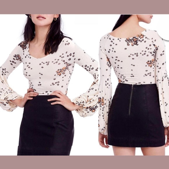 NWT Free People [ Small ] To The Tropics Blouson Sleeve Top in‎ Tea Combo - Picture 1 of 16